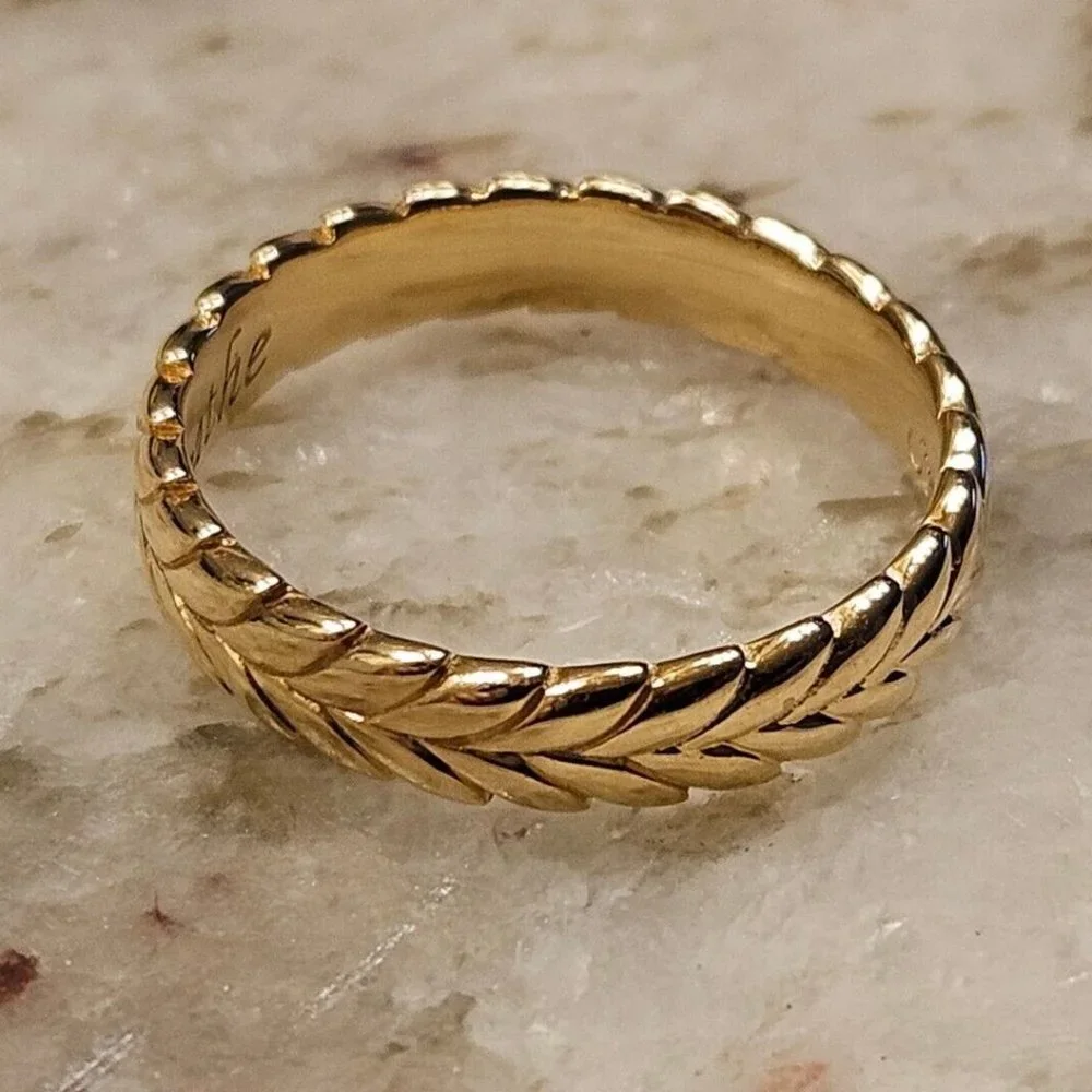 NEW MONICA RICH KOSANN BREATHE LEAF POESY STACKABLE 18K YELLOW GOLD RING 3